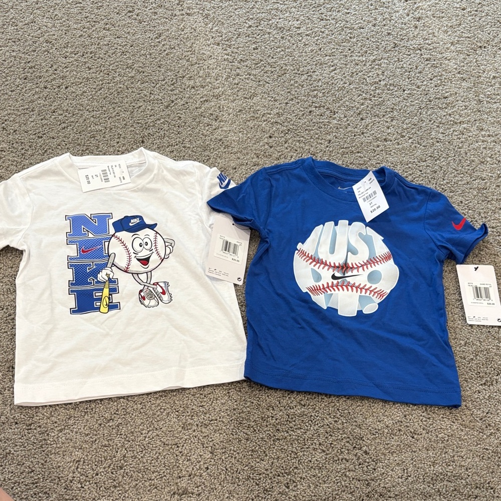 Nike Kids' White and Blue Baseball Graphic Tees